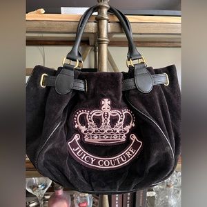 Vintage Black JUICY COUTURE Purse Velour Y2K Shoulder Bag Satchel Crown